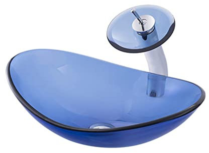 MYVVKIA Toilettenwaschbecken Badezimmer-Waschbecken Blaues Glaswaschbecken Badezimmer Waschbecken aus gehärtetem Glas Badezimmer-Arbeitsplatte Kunstwaschbecken Arbeitsplattenwas