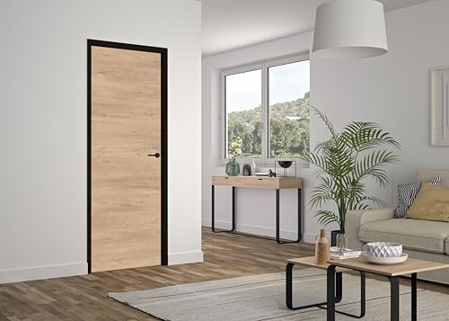 OPTIMUM Bloc Porte Chêne Clair Modèle Rio 204x73 cm - Facile à Poser - Huisserie Noire Intégrée