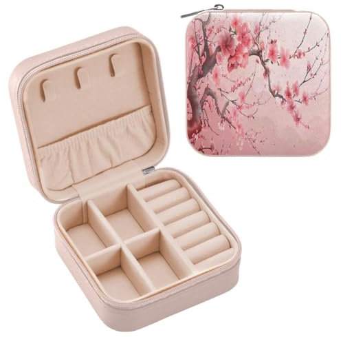 JUMBEAR Japanische Sakura-Pagode, Reise-Schmuckkästchen, Organizer für Damen, Reise-Schmucketui, kleine Schmuckschatulle für Halskette, Armband, Ohrringe in Rosa