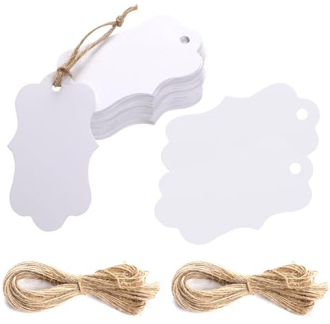 100 Stück Weiß Geschenkanhänger Blanko Preisschilder mit Schnur Kraftpapierkarten Hängeetiketten zum Verpacken von Hochzeitsgeschenken Partys Geburtstagen DIY-Basteln