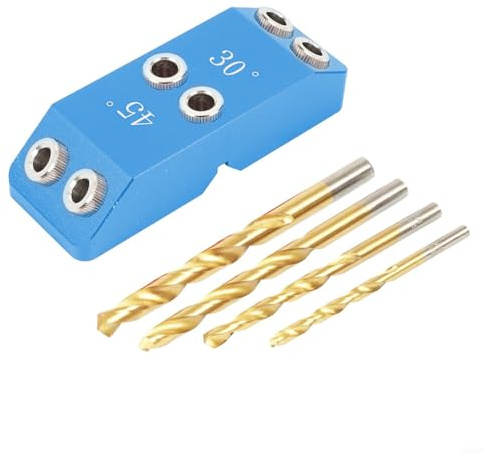 Woodworking Pocket Hole Jig Kit 30/45/90 Degree Angle Drill Guide Multi-Size Template Block, DIY Woodworking Drill Hole Guide Jig Kit(Blue)
