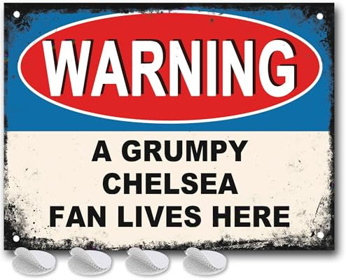Chelsea FC-Geschenke für Männer oder Jungen, lustiges Fußballschild Grumpy Chelsea Fan Lives Here, Herren-Metallposter für Väter, FC, Männerhöhle oder Hausbarschilder