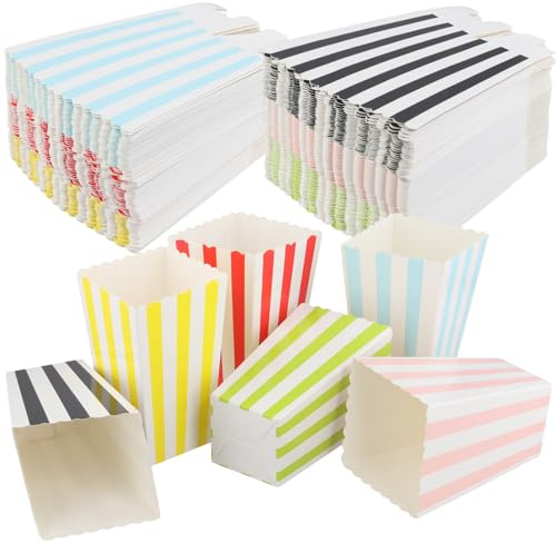 YIXNSW 144 Stück Popcorn Tüten, Gestreift Popcorn Tüten, Erhältlich in 5 Farben, Jeweils 24 Stück, Weißem Karton Popcorn Tüten Klein für Heimkino, Partys, Filmabend, 7 x 5 x 11,5cm
