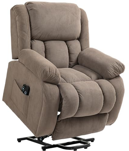 HOMCOM Poltrona Elettrica Alzapersona Reclinabile 150°, Poltrona Relax Elettrica in Tessuto con 8 Punti Massaggio, Riscaldata, Porta USB, 2 Telecomandi, Poggiapiedi, Tasche Laterali, Marrone Chiaro