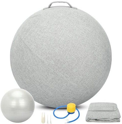 aleawol Sitzball Abdeckung,Ø 65cm Fitness Yoga Ball Schweizer Ball Stuhl Sitzball mit Aufblasventil Anti-Rutsch Schutzhülle für Home Office Yoga und Fitness Balance Training Grau