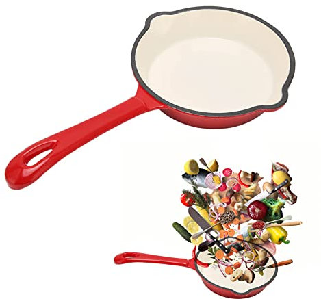 Gsycle Enameled Cast Iron Skillet, 16CM Mini Non Stick Enameled Frying Pan Cast Iron Crock Pot Kitchen Saute Fry Pan Grill Cookware for Camping, Home