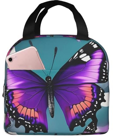 sttung Lonchera térmica con estampado de mariposas y flores moradas, reutilizable, para mujeres y hombres, para el trabajo, viajes, al aire libre
