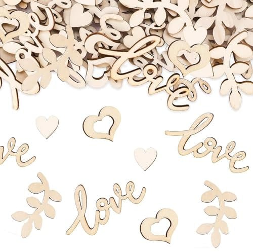 Deko Hochzeit,100 Stück Holzherzen Deko,Naturbelassene Herz Deko,Tischdeko Holz Konfetti Hochzeit, Holzbuchstaben,DIY Holzherzen Hochzeits Klein für Verlobbung Valentinstag Geburtstag