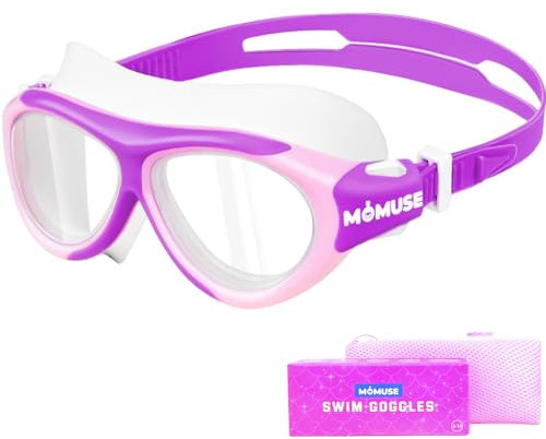 MOMUSE Lunettes de Natation pour Enfants 8-18 Ans, Grand Cadre pour plus de Confort, Lunettes de Piscine Anti-Buée & Large Vision & Sans Fuite, Lunettes de Natation pour Filles (Violet)