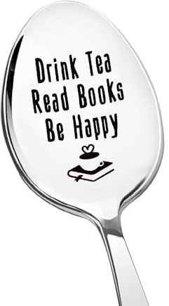 Tea Book Gifts Spoon for Son Daughter Birthday Gifts for Best Friend Leaving Friendship Gifts for Bestie BFF Tea Book Lover Gifts for Women Men Drink Tea Read Books Be Happy Spoon Gift