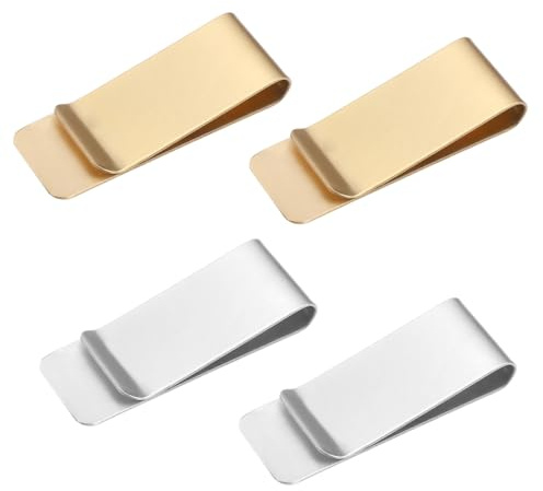 Prasacco 4 Pack Men's Money Clips Slim Money Clips Stainless Steel Credit Business Card Holder Pocket Cash Wallet, 2 Inch, Gold + Silver