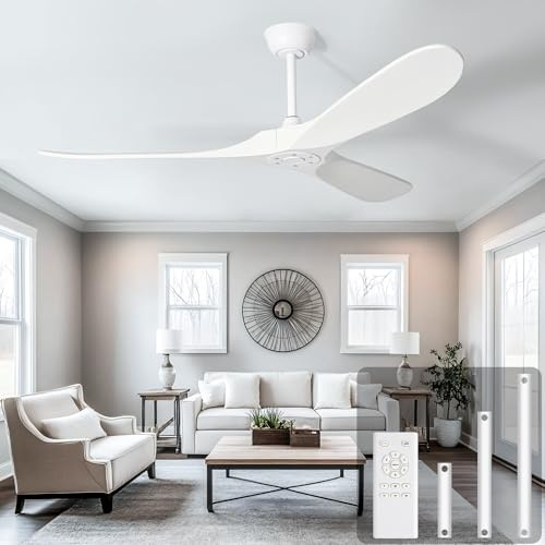 Heimo Ceiling Fan White 60 Inch No Light Indoor Outdoor 3 Leaf Ceiling Fan No Light for Patio Bedroom Living Room Farm Fan