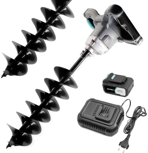 ONEVAN Tarière sans Fil, 40V tarière électrique sans balais avec 2 Batteries de 4000 mAh, Profondeur de perçage 80 cm, tarière Ø 150 mm, foreuse Jardin a Batterie per Glace, Poteau