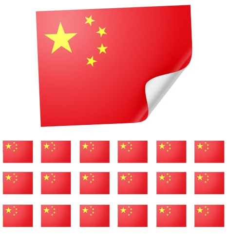 20 X China Stickers – Chinese Flag Decals 5cm x 8cm – Red and Yellow Five-Star National Emblem Stickers for Laptops, Scrapbooks, Festivals, and Crafts