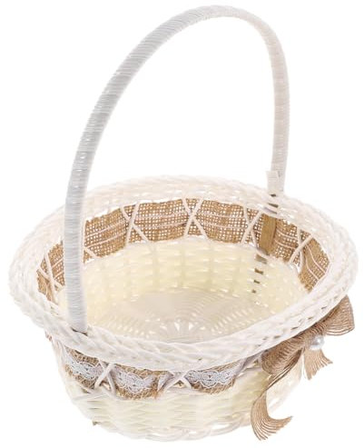 MAGICLULU Panier De Pétales Panier En Osier Avec Anse De Mariage Fleurs Rose Poignée De Panier Pour Les Mariages Panier Fille Faux Cérémonie Paniers Pp