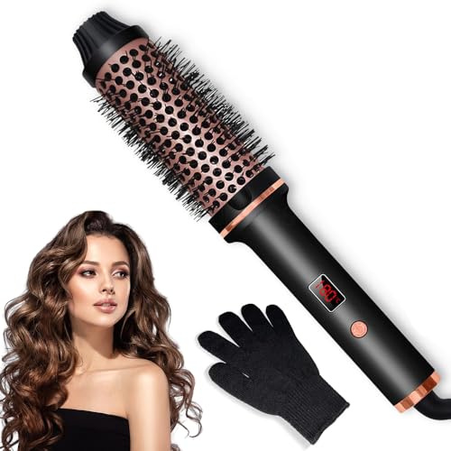 KUWUNG Thermal Brush 3 in 1, Lockenbürste Thermobürste 38mm, LCD Anzeige 120-210℃ Haar Schonend, Erhöhen Sie Das Haarvolumen, Lose Locken, für Wellen, Locken und Volumen