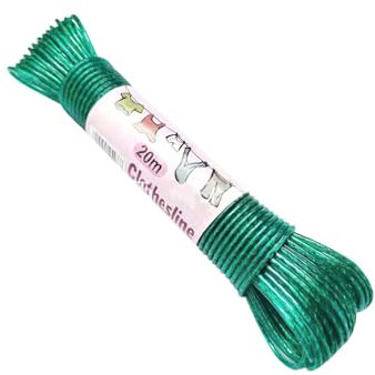 WENJION Wäscheleine 20m Mit Stahlkern Und PVC-Ummantelung 3mm Wetterfest Robuste Wäscheleine Draußen Für Haushalt Balkon Garten Camping Grün