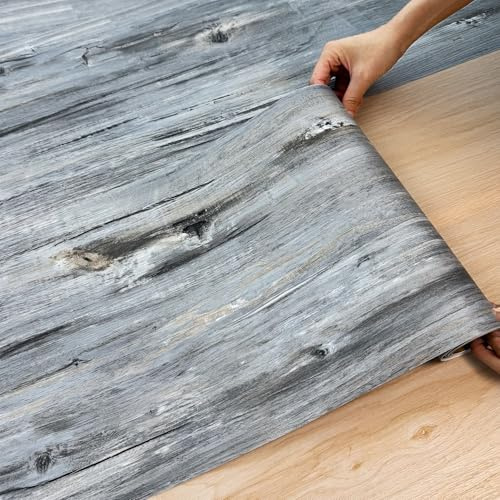 Vinyl Flooring Roll, 30cmX 5m, Laminate Wood Flooring, Peel n Stick,Waterproof Covering for Bedroom, Living Room,Kitchen,Rental,(1.5m²) Dust Grey