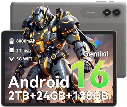 Tablette 11 Pouces Android 16 avec Gemini AI 3.1 Pro, Écran 90Hz, Protection Oculaire TÜV, 24Go RAM+128Go ROM (2To), WiFi 5G, 8000mAh, Tablette Gaming Enfants & Adultes