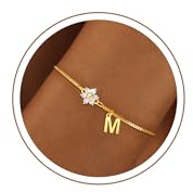 SLOONG Einschulung Geschenk - Armband mit Buchstaben für Frauen Mädchen | Vergoldet/Versilbert Blume Armband Hypoallergen Herz Armbänder Geburtstagsgeschenk Geschenke für Frauen Mädchen Kinder