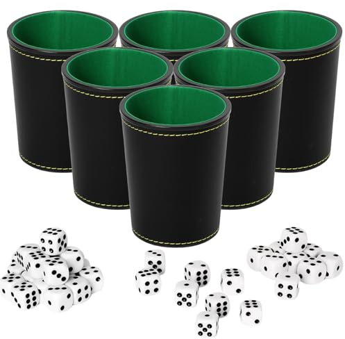 Lot de 6 Gobelets à Dés, Gobelets Professionnels Silencieux, Accessoires de Jeu Classiques, en Cuir avec 36 Dés, pour Les Jeux, Fêtes, Les Jeux de Société