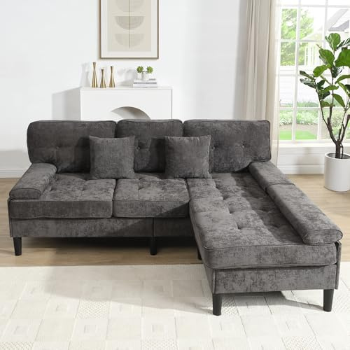 Modulares sofa,Chaiselongue,Chaiselongue sofa,Chenille-L-Form-Ecksofa, dreisitziges Wohnzimmer-Multifunktions-Chaiselongen-Sofa mit Schlaffunktion, bewegliche Fußbank, 195 cm Breite (Antique Grey)