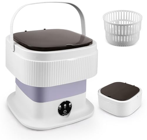 Portable Washing Machine,11L Mini Travel Washing Machine, Integrated Washing & Dehydration, 45db Low Noise, with 1 Spin Basket, 3 Clothes Hangers, Ideal for Lingeries, Briefs, Baby Clothes (Purple)