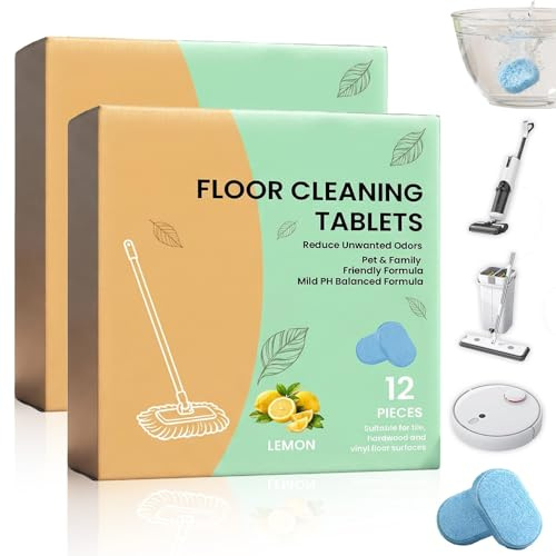 12pcs Floor Cleaner Tablets Hard Floor Cleaner Tablets, Pre-Measured Dissolvable Cleaning Solution for Hardwood, Tile, and Vinyl Floors, Compatible with Robot Mops & Wet/Dry Vacuums(24pcs)