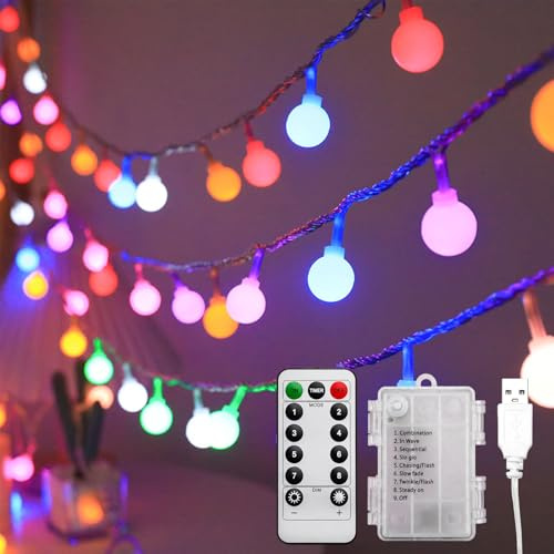 ENLACE LED Lichterkette Außen, 3M 20 LEDs Kugeln Lichterketten USB und Batterie mit Timer Fernbedienung, 8 Modi Wasserdicht Kugel Lichterketten für Zimmer, Balkon, Hochzeit, Party Deko, Bunte