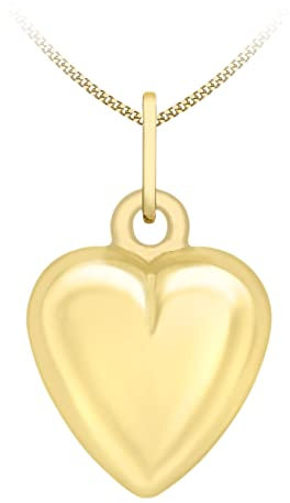 CARISSIMA Women's 9 ct Yellow Gold 7.6 x 14.3 mm Puffed Hollow Heart Pendant on 9 ct Yellow Gold 0.4 mm Diamond Cut Curb Chain Necklace of Length 41 cm/16 Inch