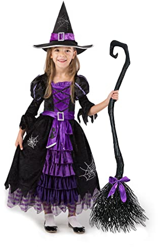 Spooktacular Creations Hexe Kostüm, Hexenkostüm, Karneval Fasching Bekleidung, 3-teiliges Halloween Kostüm Deluxe Set für Mädchen