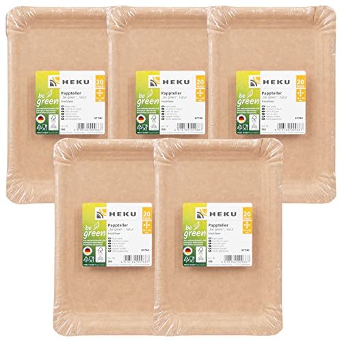 HEKU 30966: 100 Bio-Pappteller 13x20cm be Green, Frischfaser, FSC-Zertifiziert,, Braun
