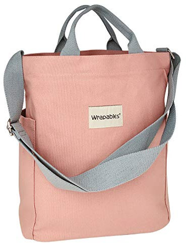 Wrapables Canvas Tote Bag for Women, Casual Cross Body Borsa a Tracolla Donna, Rosa, Taglia Unica