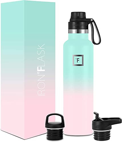 Insulated Water Bottle with Spout Lid Narrow - 710ml (3 Lids) - Cold 24hrs & Hot 12hrs Drinks - Double-Walled Stainless Steel Metal Leakproof Travel Sports Gym Camping & Hiking Hydration Flask