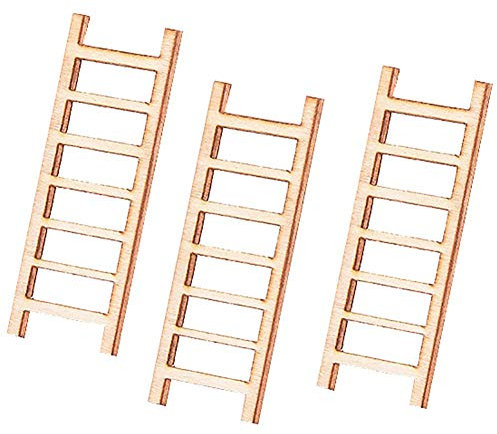 U/K Fashion3 Pieces Miniature Wood-coloured Rustic Ladder Wooden Step Ladder Dollhouse Fairy Garden DIY Micro Landscape Decor