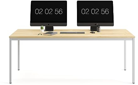 furni24 Schreibtisch-Stahl 160x80x75cm, Eiche, TÜV/GS-Einfache Montage, Arbeitstisch, Bürotisch, Küchentisch, Esstisch, Druckertisch Büro-Möbel Arbeitszimmer Computertisch Gaming-Tisch Mehrzwecktisch
