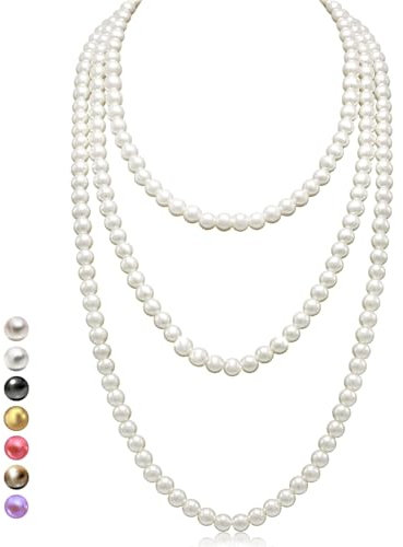 HALUKAKAH Collana Lunga Perle Anni '20 per Donne - Esquisite Perle Coltivate Naturali - Lussuoso Filo da 8mm con Eleganza Senza Tempo - Bianco Crema Lunghezza 180cm - Perfetto per Occasioni Speciali