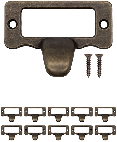 Fuxxer 10x Etiketten-Fenster Griffe, Apotheker-Schränke, Kartei-Kasten, Antik Bronze Design, 47x34 mm