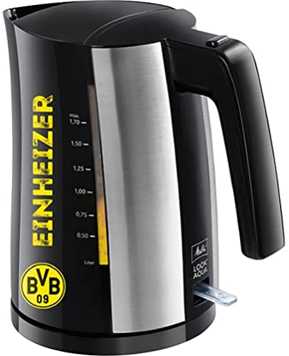 Wasserkocher - MELITTA - Look Aqua BVB Fan Edition 1026-02 BK SST, mit automatischer Endabschaltung, verdecktem Heizelement und Überhitzungsschutz, 1,7 L, 2400 W, Schwarz