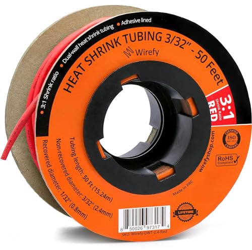 Wirefy Guaina Termorestringente 2,4 mm - Tubo Isolante 3:1 - Interno Adesivo - Rosso - Rotolo 15 m