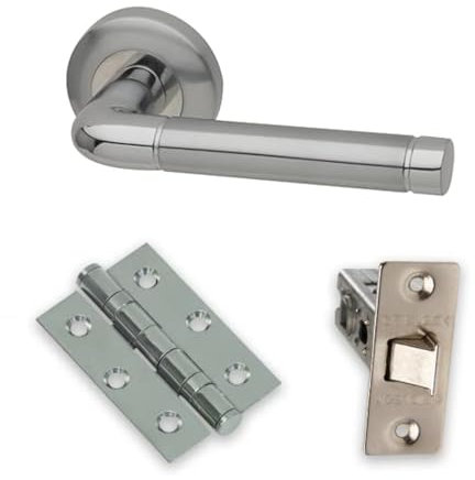 UAP Door Handle Pack - Door Handle Set For internal Doors, With Handles, Hinges, Tubular Mortice Latch, Intelligent Hardware Latch Pack, Polished Chrome Satin Chrome Blister Pack (Apollo Style Handle)