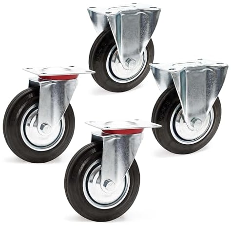 Wiltec Transportrollen Set 160mm 2x Lenkrolle ungebremst und 2x Bockrolle, mit Anbauplatte 130kg pro Rad