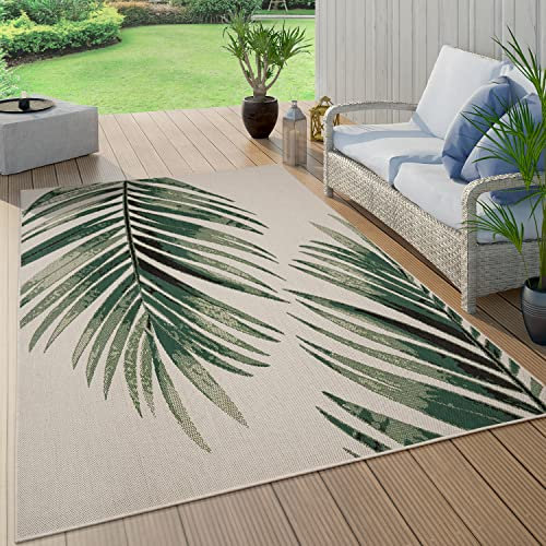 Paco Home Outdoor Teppich Wetterfest Flur Balkon Palmen Dschungel Florales Boho Muster Grün, Grösse:160 cm Rund, Farbe:Grün 13