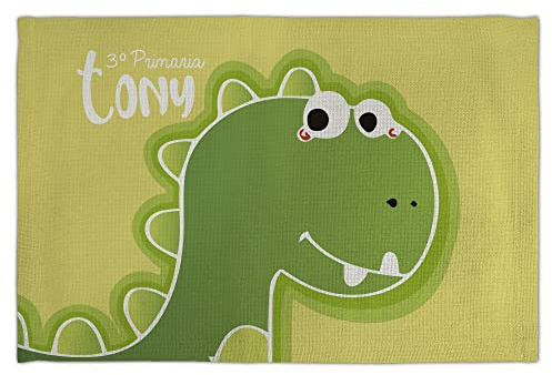 LolaPix Platzdeckchen. Tischset Kinder mit Name. Flachs. Abwaschbar. Gewebter Stoff. Verschiedene Ausführungen. 30x45 cm. Dino Freund