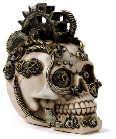 Puckator Steampunk Stil Schädel mit Zahnrädern und Federn - Heimdekoration - Steampunk Schädel - Ornamente - Harz - Wohnaccessoires - Wohnzimmer Accessoires - Menschliches Skelett - Goth Geschenke für
