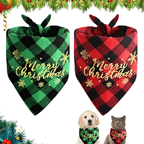 Aohcae 2 Stück Weihnachten Hund Bandana, Rot mit Grün Haustier Bandana Klassisch Kariert Hundehalstuch Weihnachten Hunde Hunde und Kleine Mittelgroße Welpen Katzen