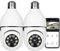 iFCOW WIFI Light Bulb Camera, 2PCS E27 Light Bulb Type Wireless Security Camera 1080P Panoramic WiFi IP Camera