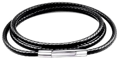 3mm black Waterproof Braided Leather Necklace Wax Rope Chain For Men Stainless Steel Durable Snap Clasp Hyponic Rope Chain Necklace For Women Girl Boy With Free Steel Silk Chain 14-36inch (16)