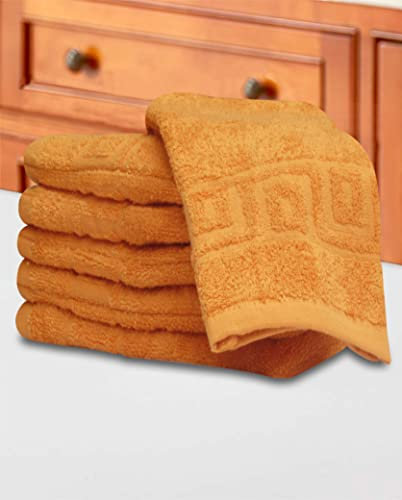 QCS Towels - 10 Piece Wash Mitt Set - 100% Cotton Premium Quality Towelling Washing Mitts Absorbent Flannel Face Towel Body Scrub Size: 16 x 23 cm (Orange)