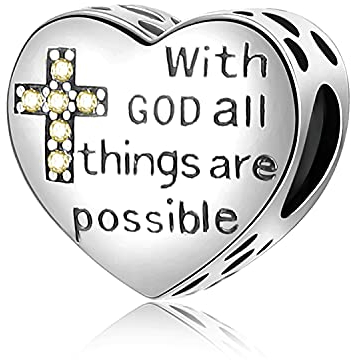 Kreuz Charms 925 Sterling Silber Herz Charm Anhänger für Pandora Europäisches Armband With God All Things Are Possible Religiöse Herz Perlen Schmuck Geschenk für Damen